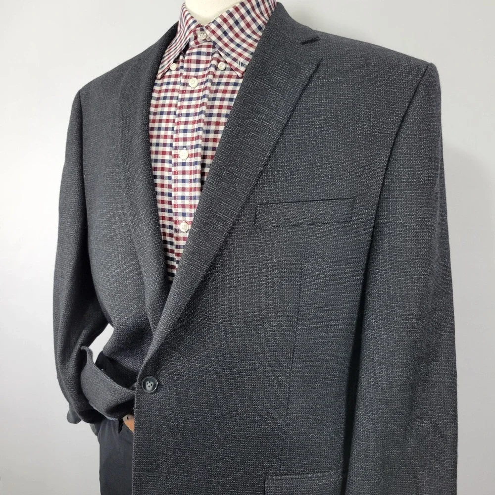 Calvin Klein‎ Men's Sport Coat Blazer Two Button CH Black Flannel Wool Sz 46L